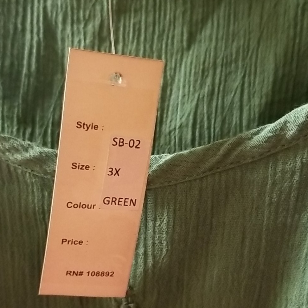 Flower Green Boho Top with Embroidery 3x - Picture 4 of 6